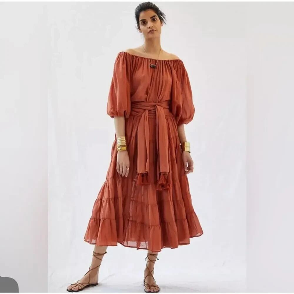 Erika Pena Brielle Maxi Dress Resort Luxury S/M NWOT Rust Orange